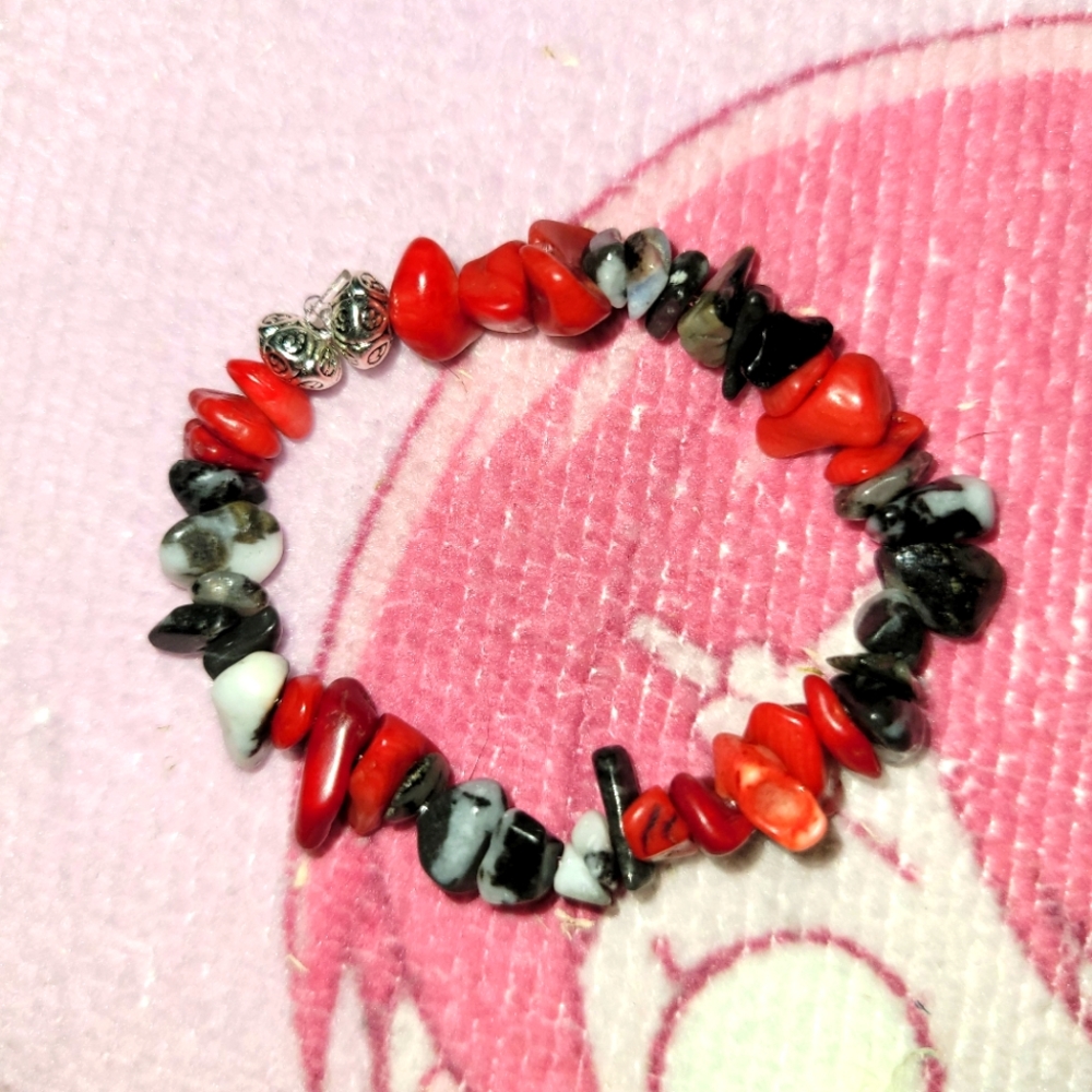 Obsidian and Coral Bracelet